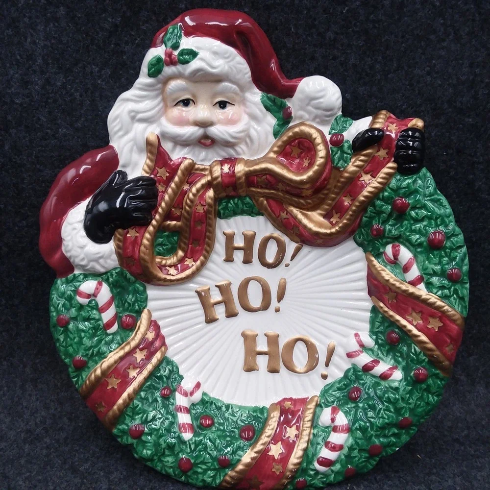 Fitz and Floyd Santa Claus Wreath HO HO‎ HO Christmas Cookie Plate Wall Decor